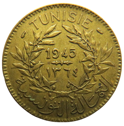 1945 Tunisia 2 Francs Coin