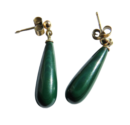 Vintage Ladies 9ct Gold & Malachite Drop Earrings