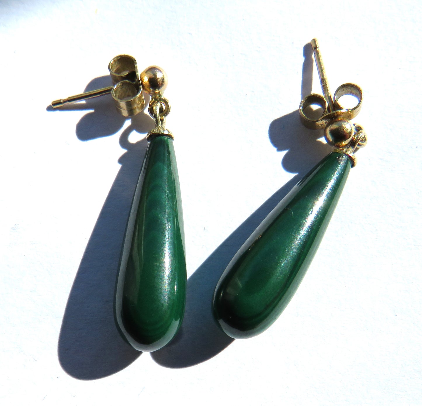 Vintage Ladies 9ct Gold & Malachite Drop Earrings