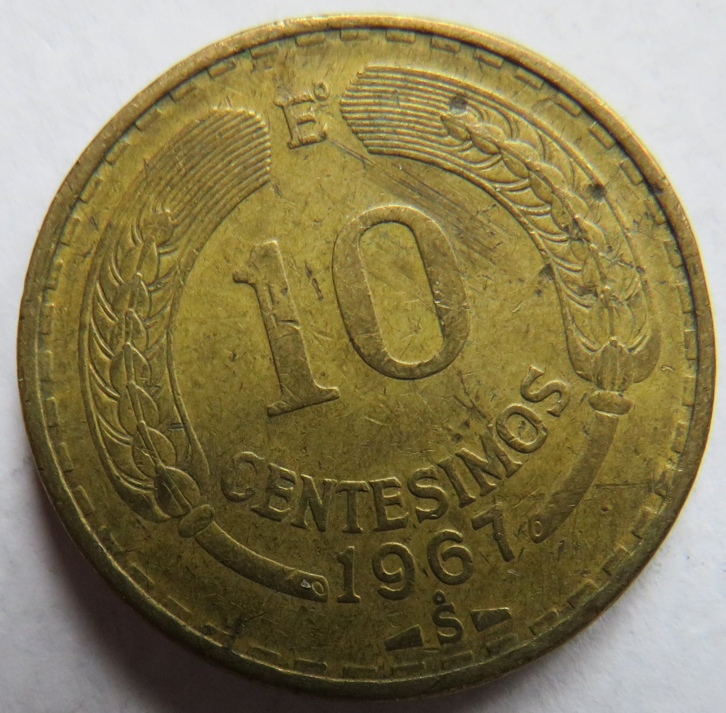 1967 Chile 10 Centesimos Coin