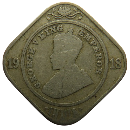 1918 King George V India 2 Annas Coin