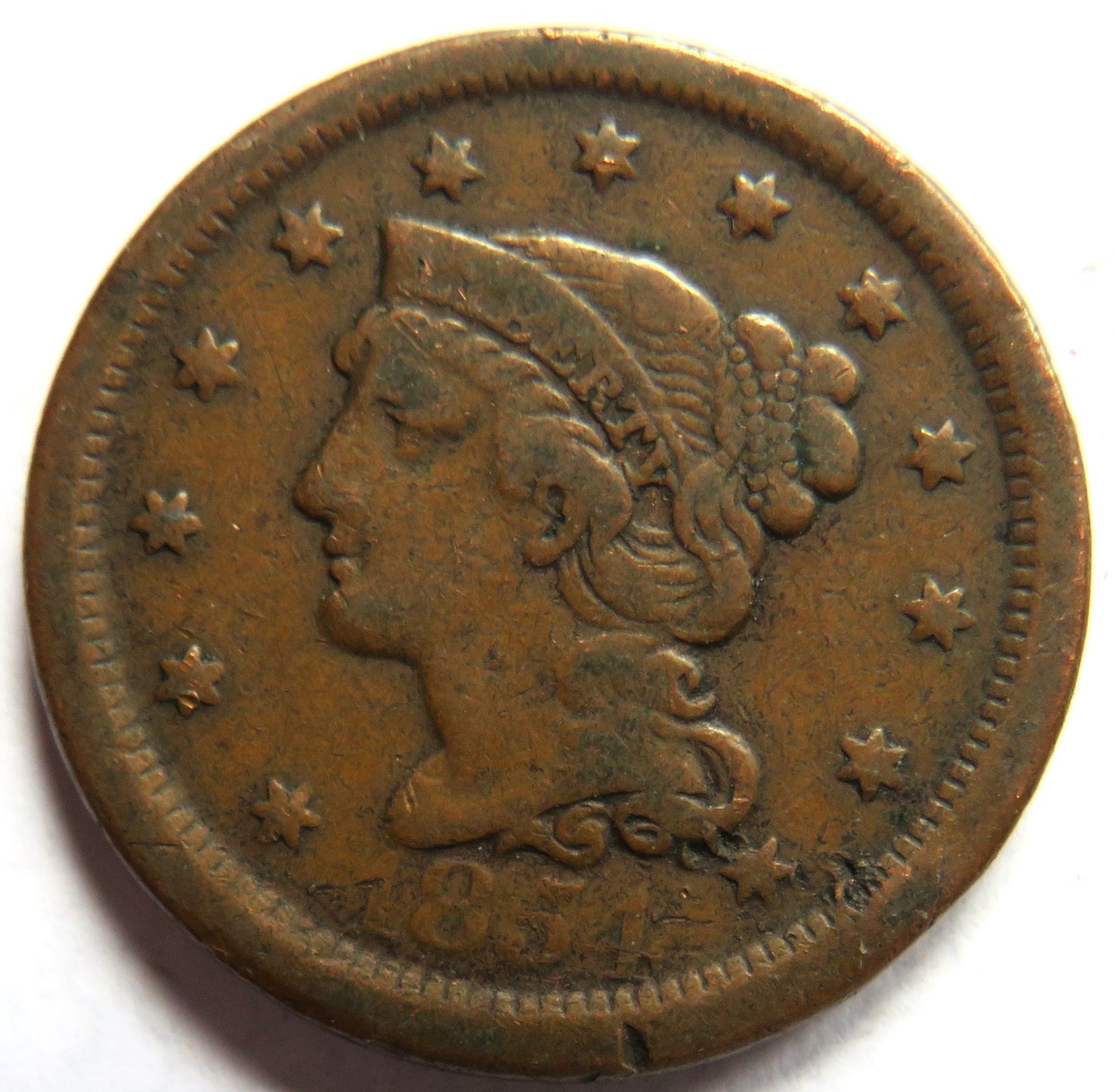 1854 USA Braided Hair One Cent Coin