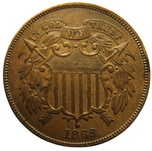 1869 USA Shield 2 Cents Coin Better Example