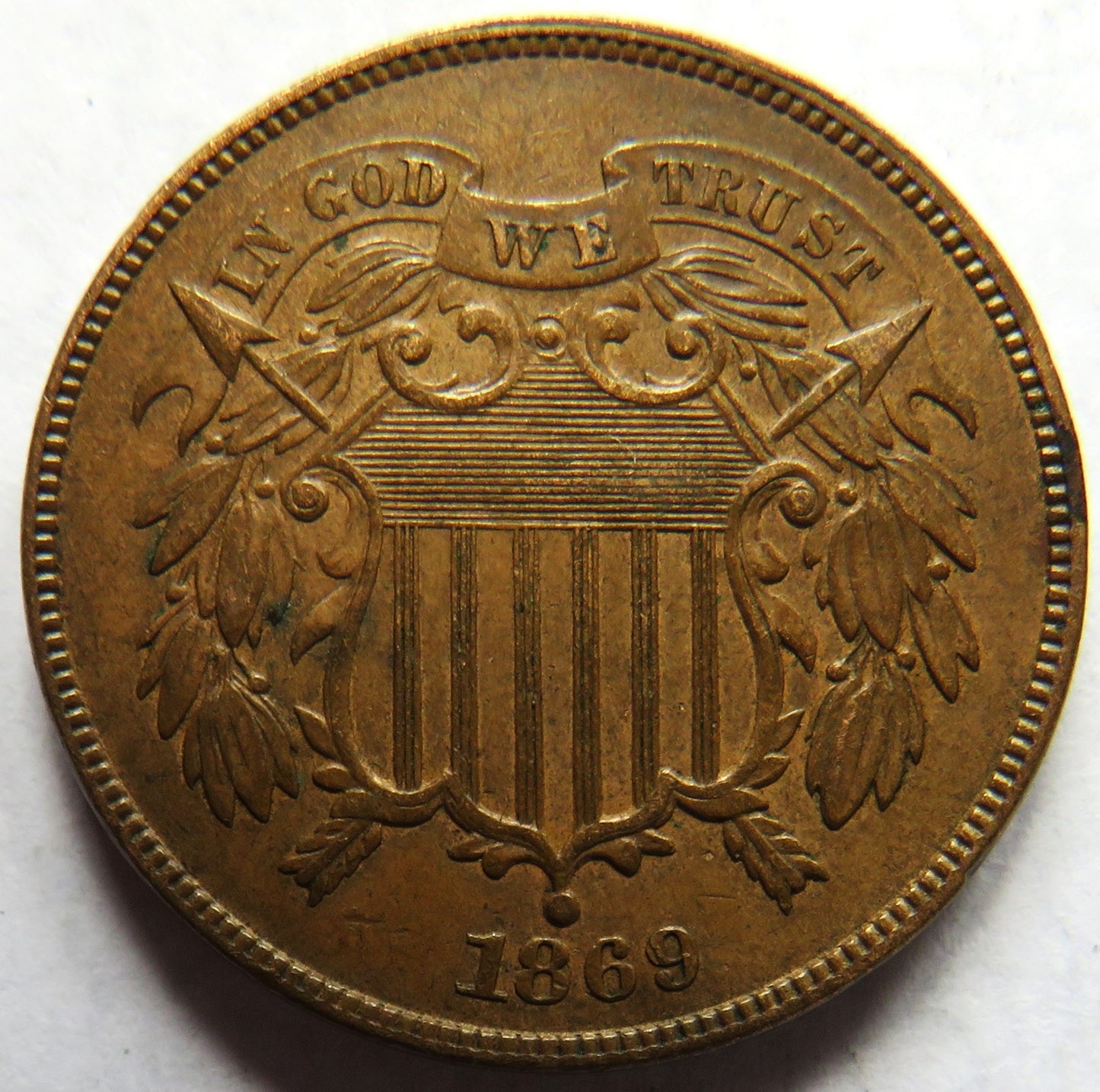 1869 USA Shield 2 Cents Coin Better Example