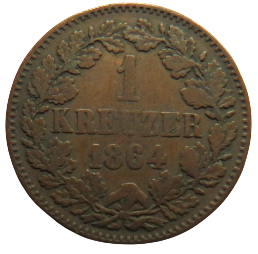 1864 German States Baden One Kreuzer Coin