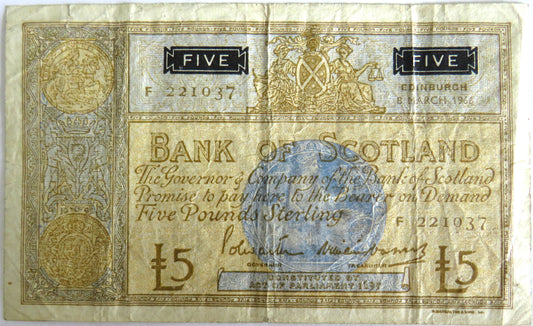 1966 Bank of Scotland £5 Five Pound Banknote