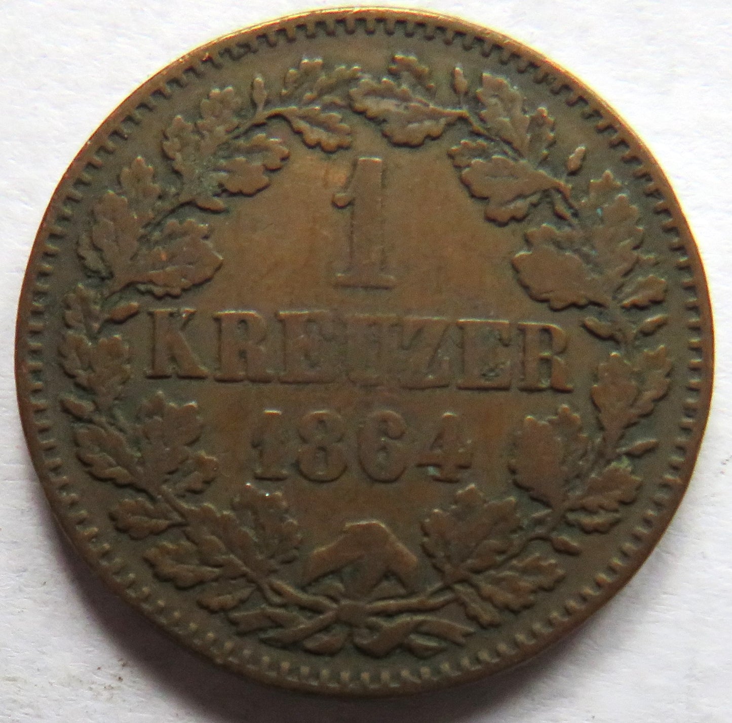 1864 German States Baden One Kreuzer Coin