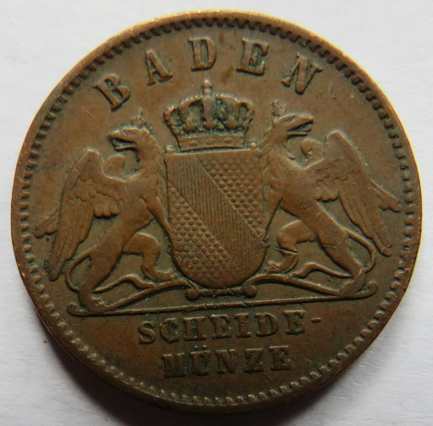 1864 German States Baden One Kreuzer Coin