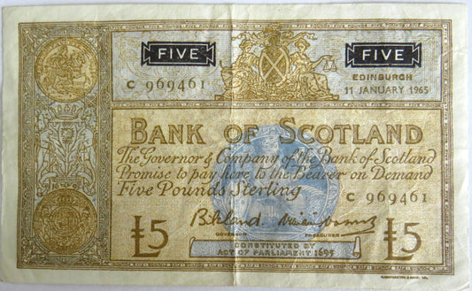 1965 Bank of Scotland £5 Five Pound Banknote