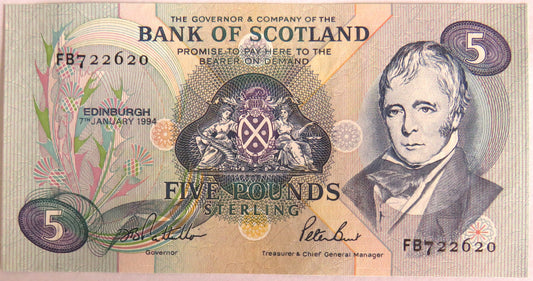 1994 Bank of Scotland £5 Five Pound Banknote