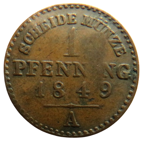 1849-A German States Prussia One Pfennig Coin