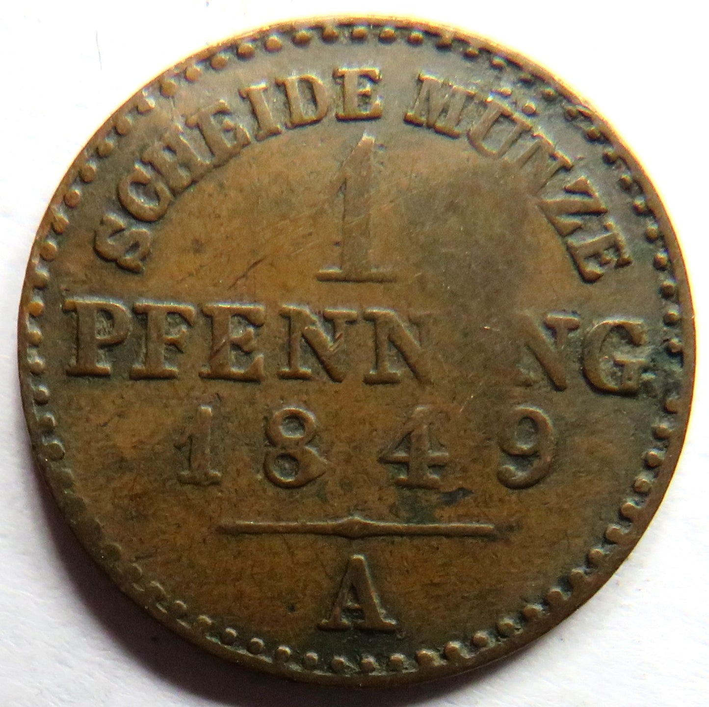1849-A German States Prussia One Pfennig Coin