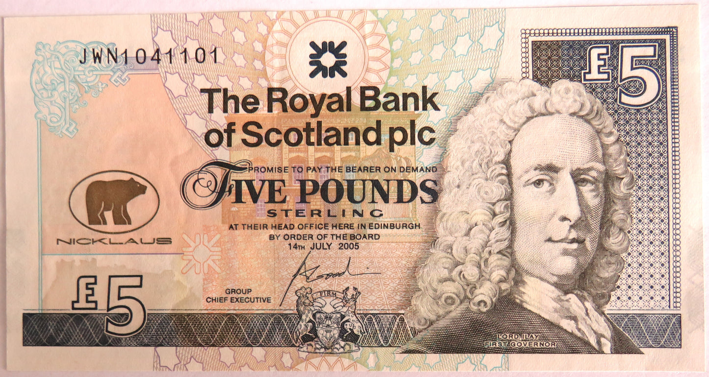 2005 The Royal Bank of Scotland £5 Five Pound Banknote Jack Nichlaus