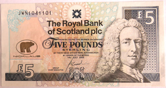 2005 The Royal Bank of Scotland £5 Five Pound Banknote Jack Nichlaus