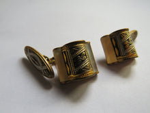 Load image into Gallery viewer, Vintage Pair of Cufflinks Damascene Gold, Black &amp; Mother of Pearl
