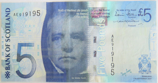 2007 Bank of Scotland £5 Five Pound Banknote
