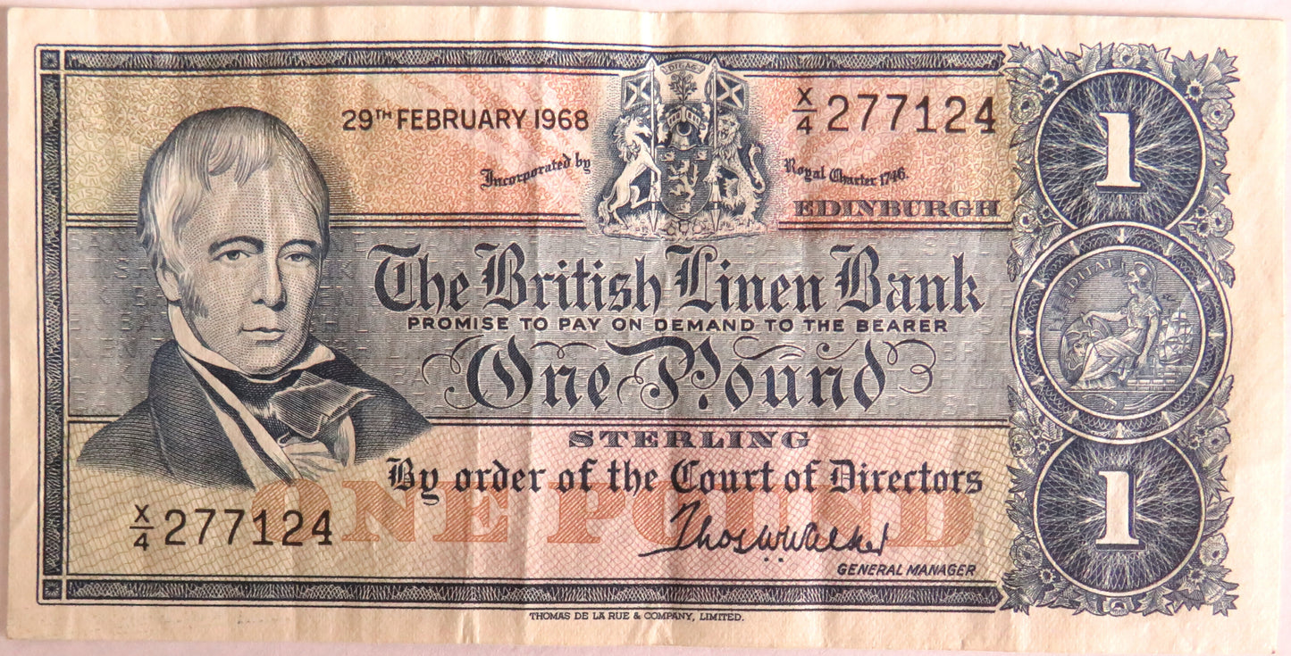 1968 The British Linen Bank £1 One Pound Banknote