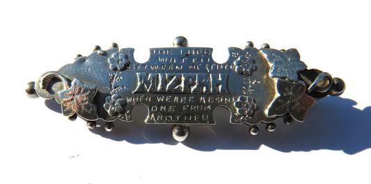 Antique Victorian Sterling Silver "Mizpah" Floral Brooch Hallmarked Birmingham 1897