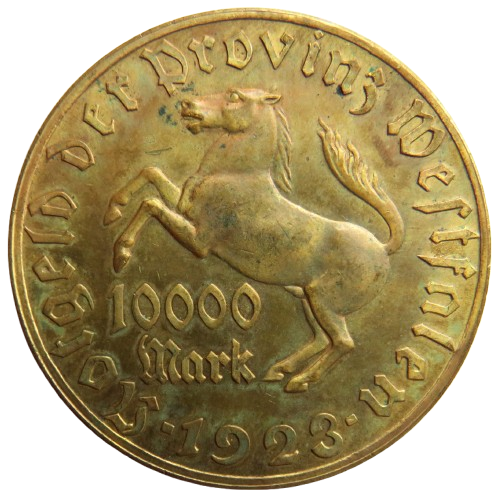1923 German Province of Westphalia 10,000 Mark Hyperinflation Coin