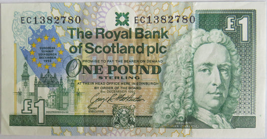 1992 The Royal Bank of Scotland £1 Banknote European Summit Edinburgh