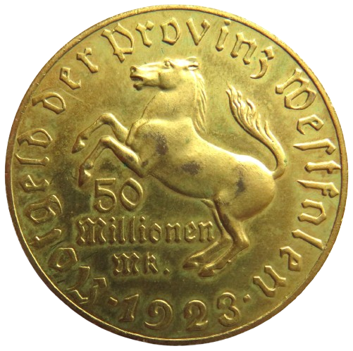 1923 German Province of Westphalia 50 Million Mark Hyperinflation Coin