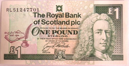 1994 The Royal Bank of Scotland Plc £1 One Pound Note Robert Louis Stevenson