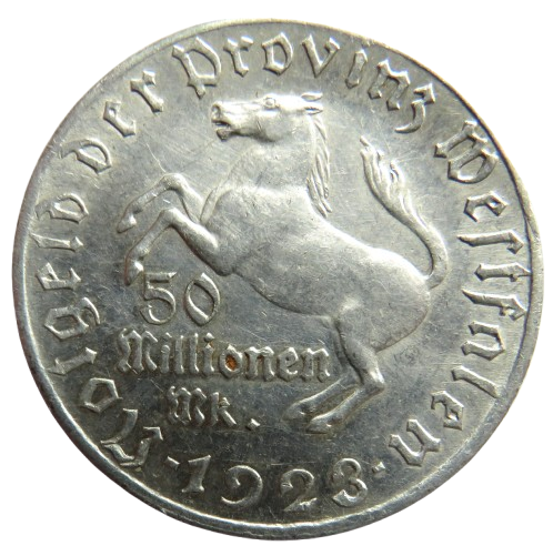1923 German Province of Westphalia 50 Million Mark Hyperinflation Coin