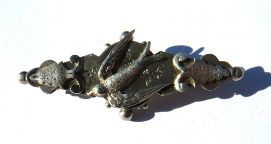Antique Victorian Sterling Silver Swallow Brooch Hallmarked Birmingham 1897