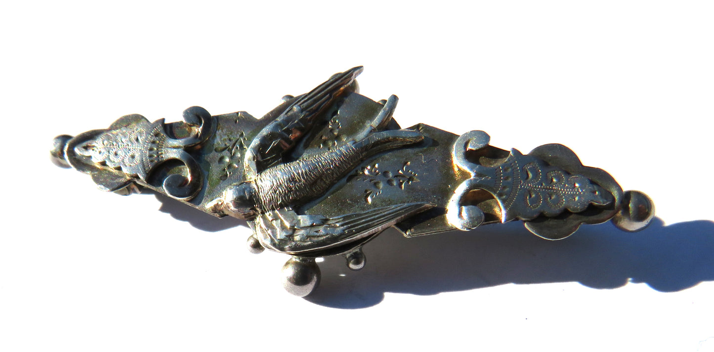 Antique Victorian Sterling Silver Swallow Brooch Hallmarked Birmingham 1897