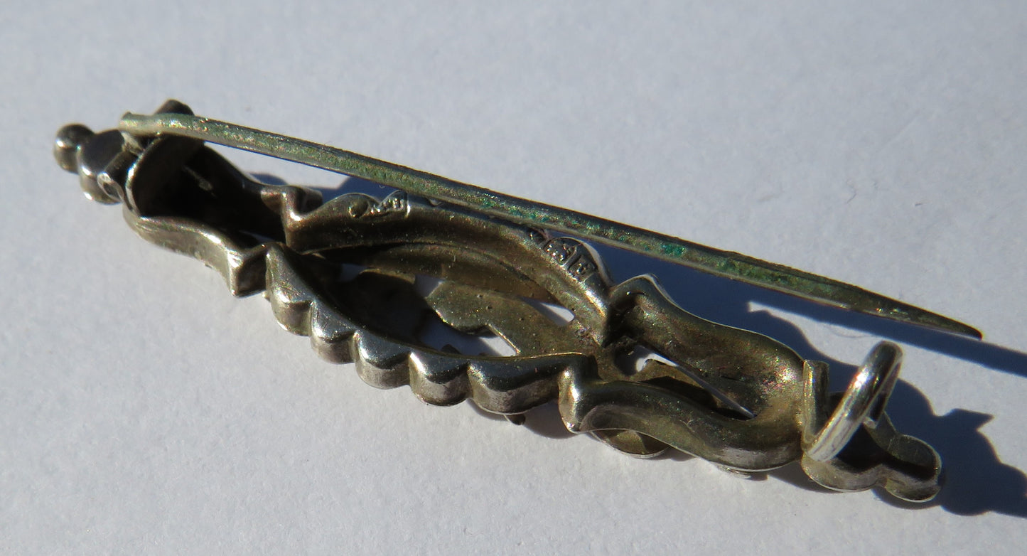 Antique Ladies Sterling Silver Brooch With Heart Design Hallmarked Birmingham 1918