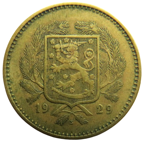 1929 Finland 10 Markkaa Coin