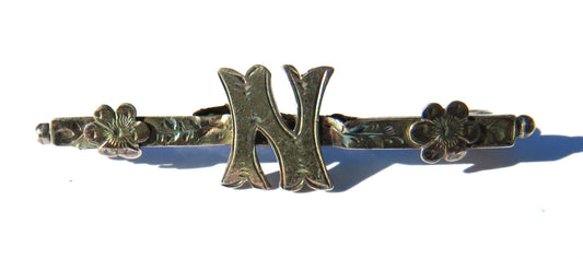Antique Victorian Ladies Sterling Silver "N" Brooch Hallmarked Birmingham 1890's