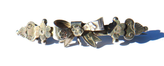 Antique Ladies Sterling Silver Brooch Bow & Floral Design Hallmarked Birmingham 1913