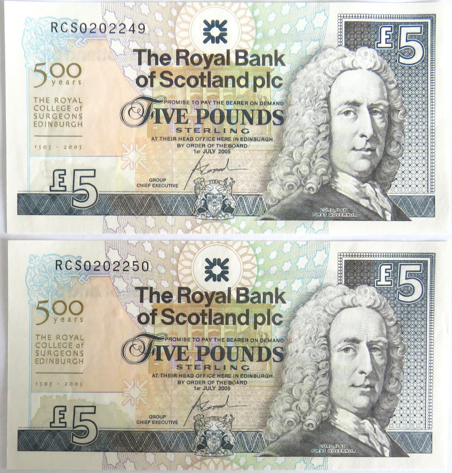 2005 The Royal Bank of Scotland Consecutive £5 Notes The Royal College of Surgeons