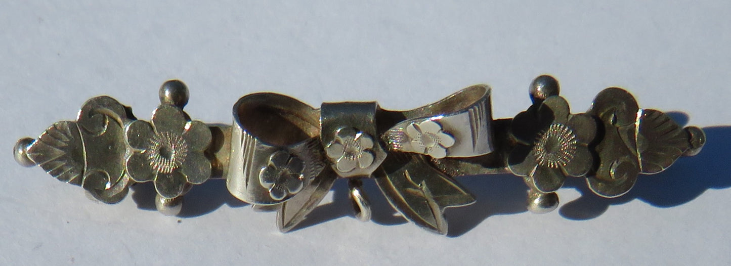Antique Ladies Sterling Silver Brooch Bow & Floral Design Hallmarked Birmingham 1913