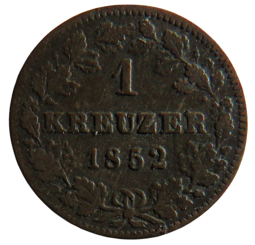 1852 German States Bavaria One Kreuzer Coin