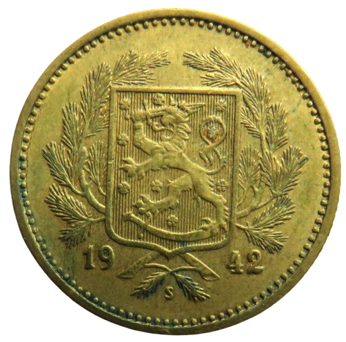 1942 Finland 5 Markkaa Coin