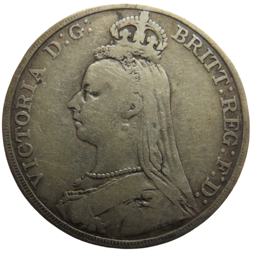 1891 Queen Victoria Jubilee Head Silver Crown Coin - Great Britain