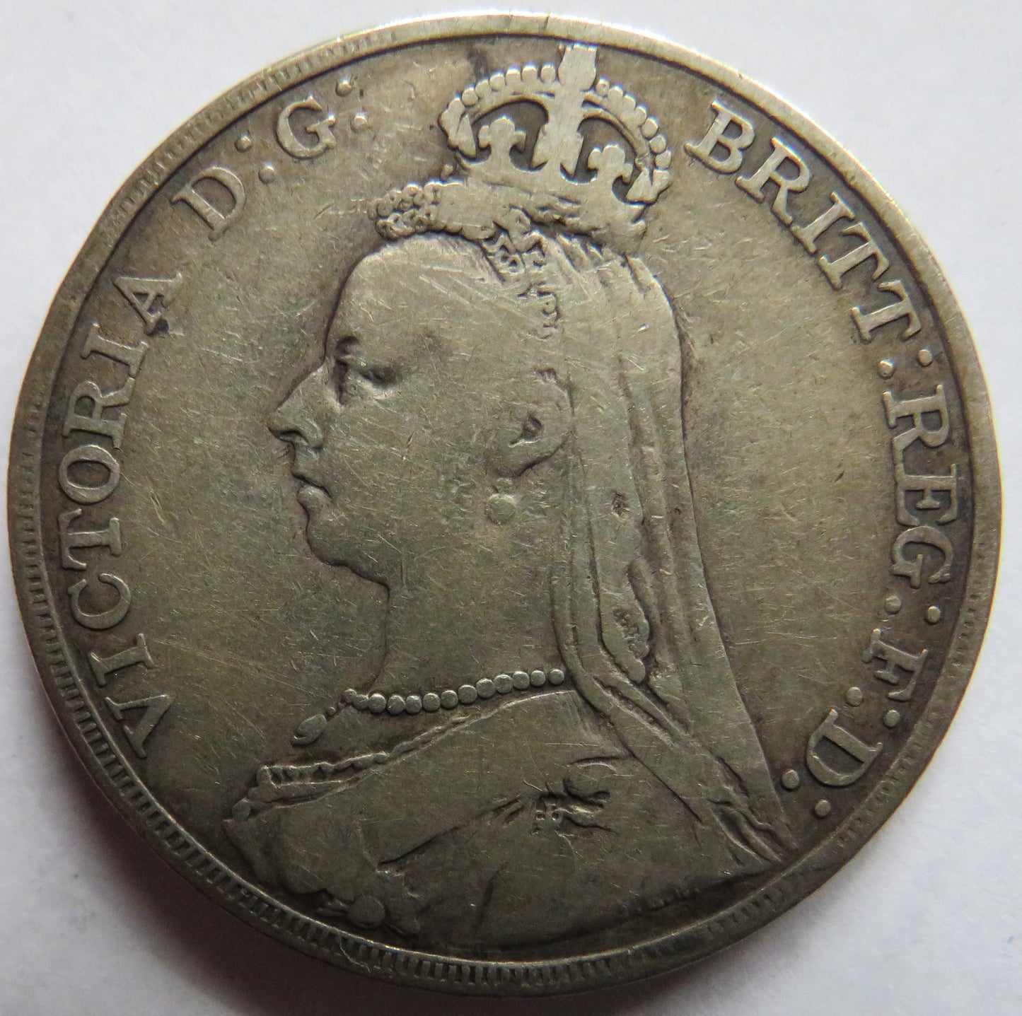 1891 Queen Victoria Jubilee Head Silver Crown Coin - Great Britain