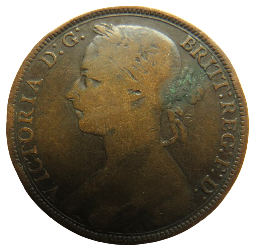 1890 Queen Victoria One Penny Coin - Great Britain