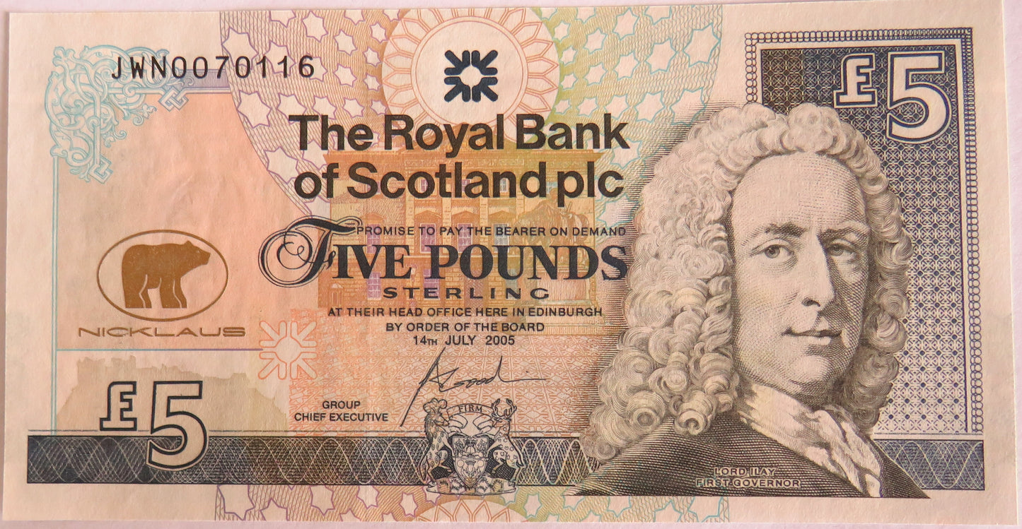 2005 The Royal Bank of Scotland £5 Five Pound Banknote Jack Nicklaus In Pack