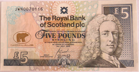 2005 The Royal Bank of Scotland £5 Five Pound Banknote Jack Nicklaus In Pack