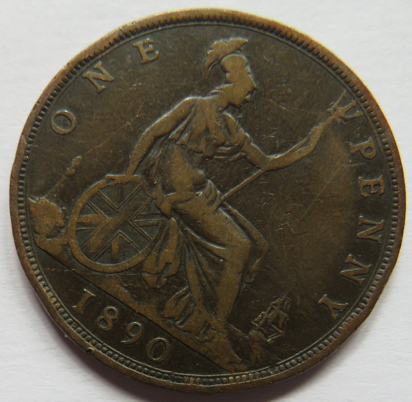 1890 Queen Victoria One Penny Coin - Great Britain