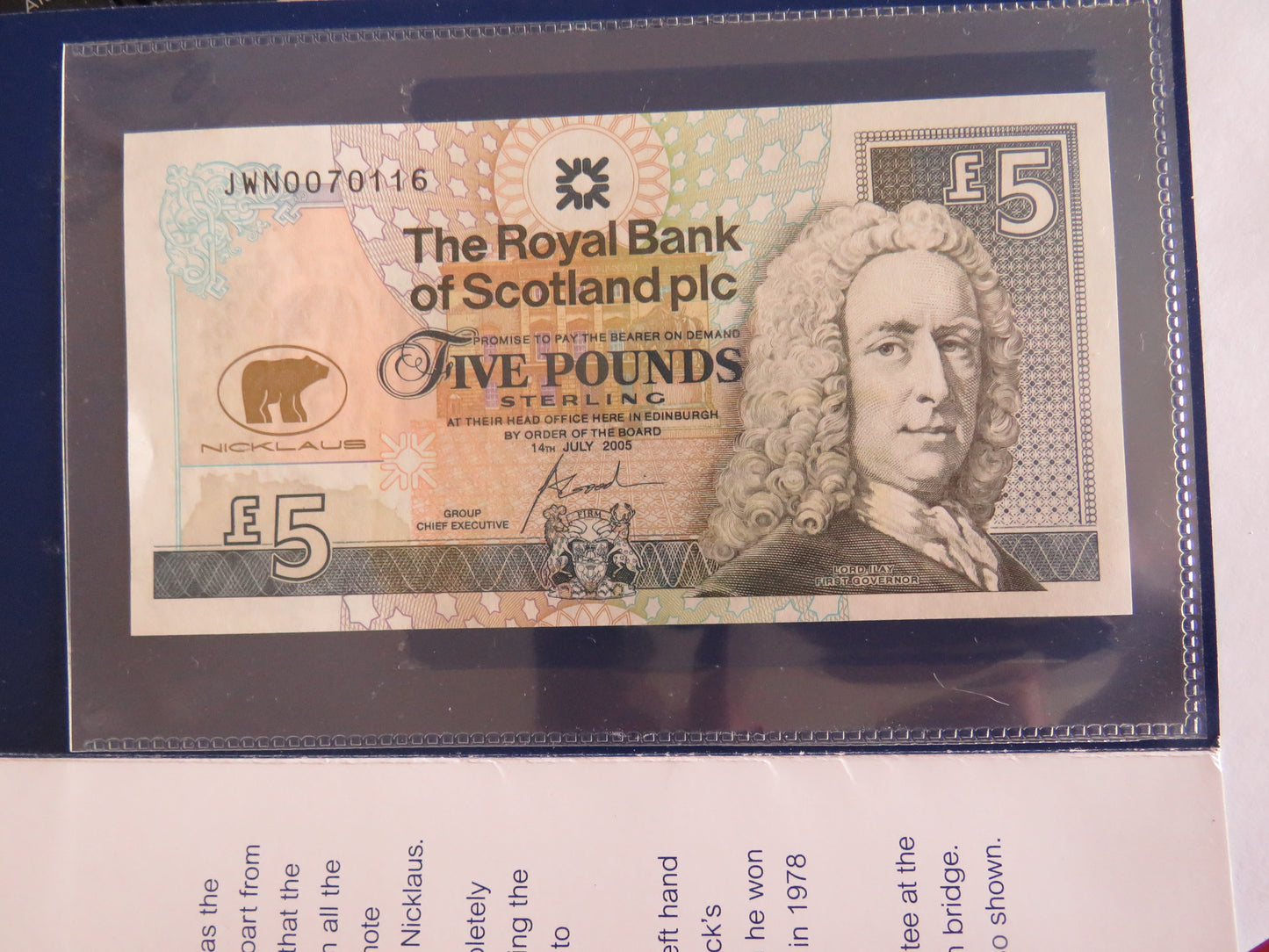 2005 The Royal Bank of Scotland £5 Five Pound Banknote Jack Nicklaus In Pack