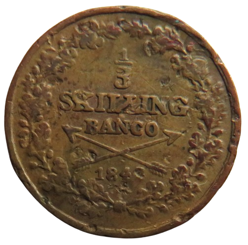 1843 Sweden 1/3 Skilling Coin