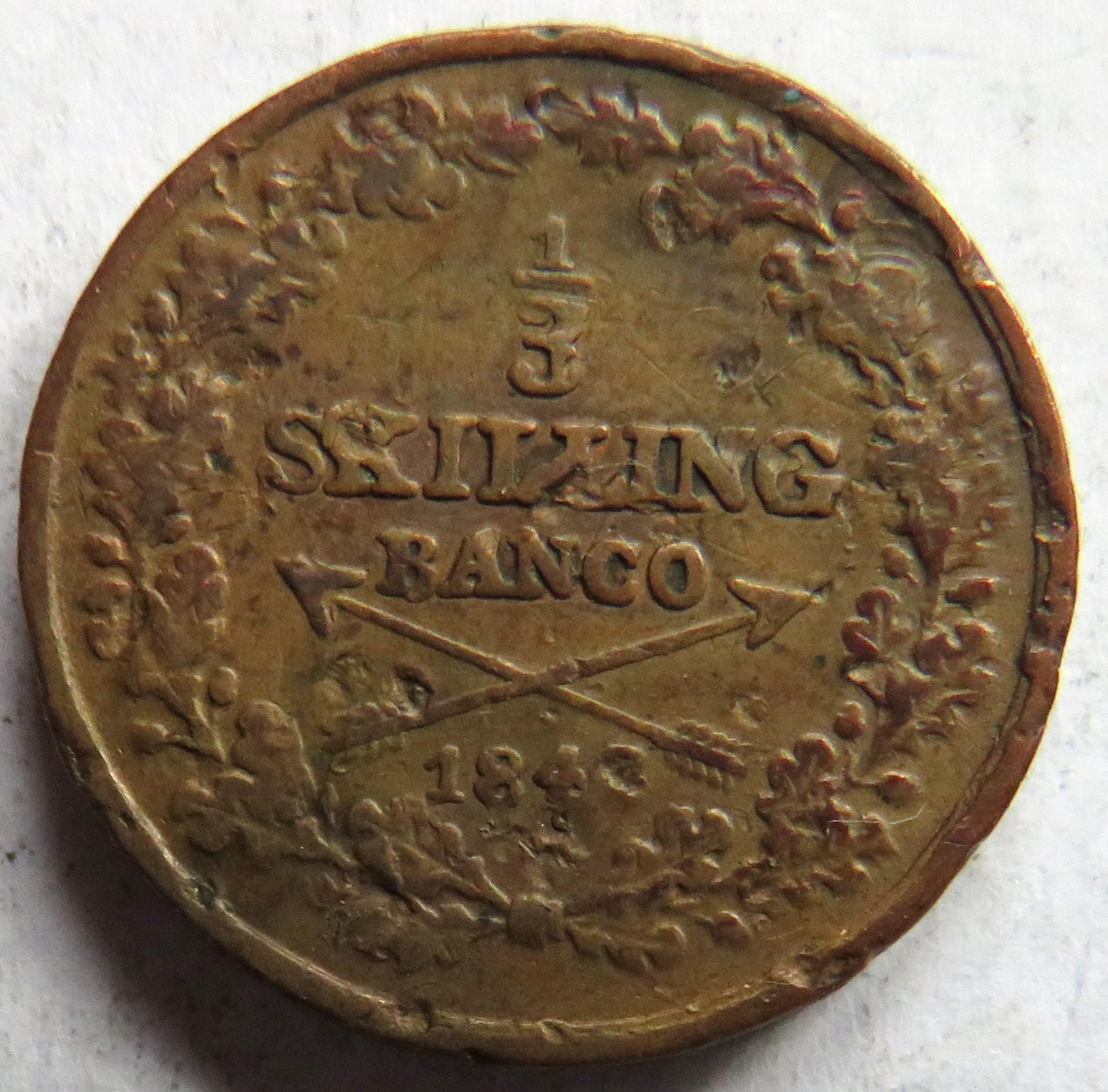 1843 Sweden 1/3 Skilling Coin