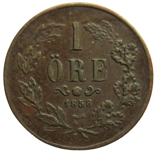 1858 Sweden 1 One Ore Coin