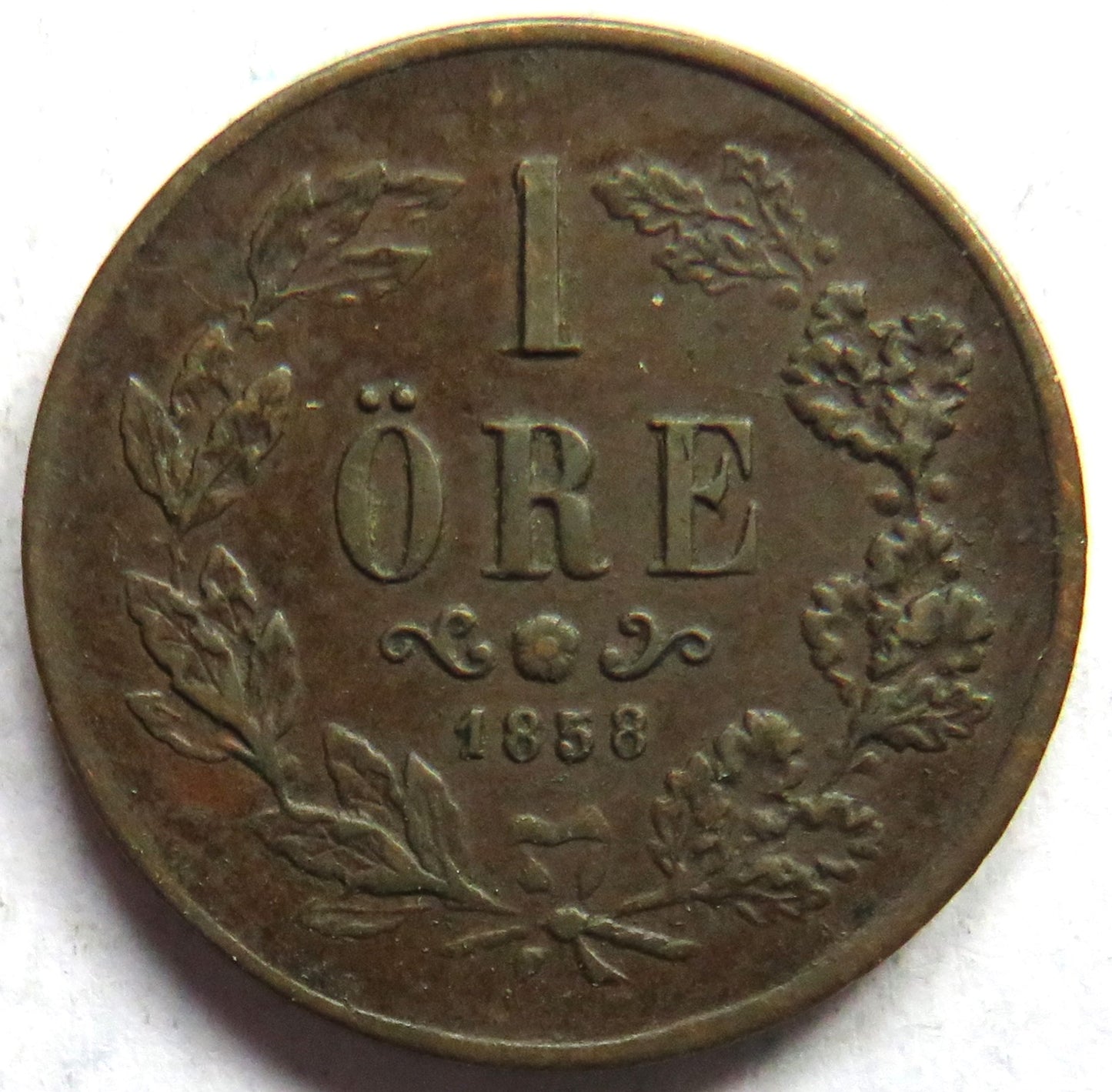 1858 Sweden 1 One Ore Coin
