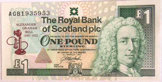 1997 The Royal Bank of Scotland Plc £1 One Pound Note Alexander Graham Bell