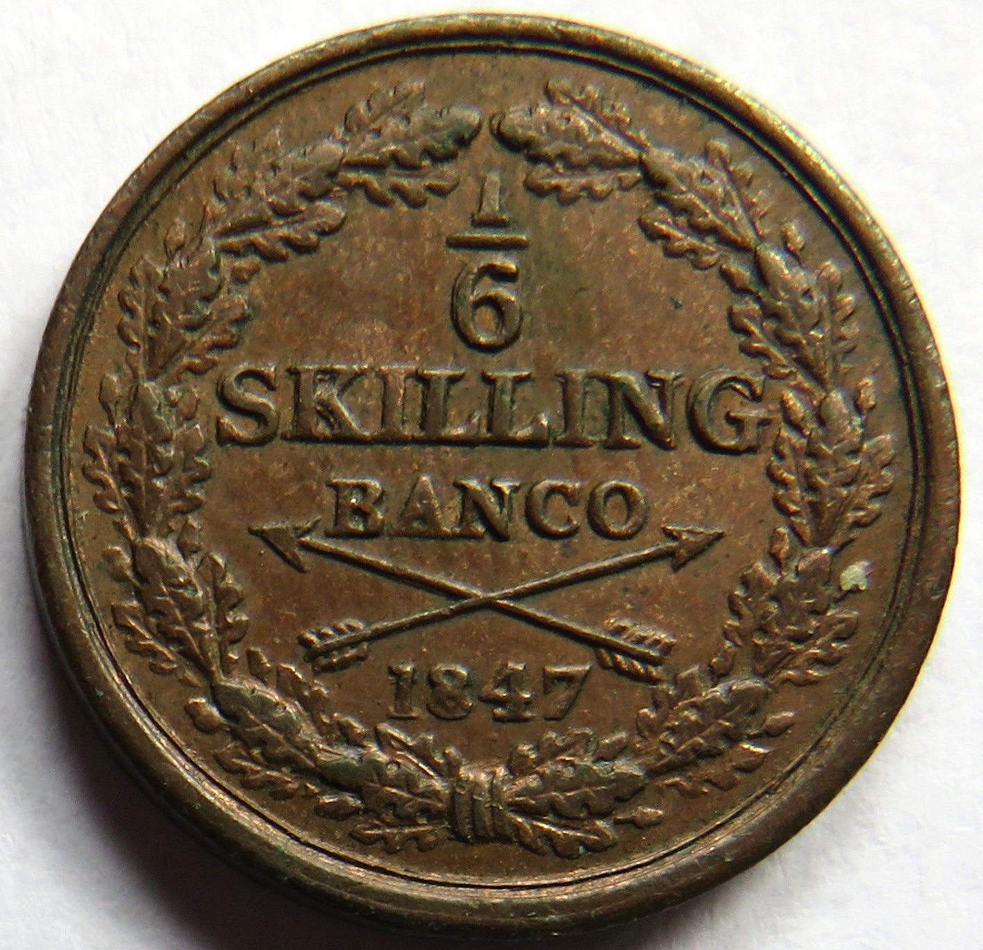 1847 Sweden 1/6 Skilling Coin In Higher Grade